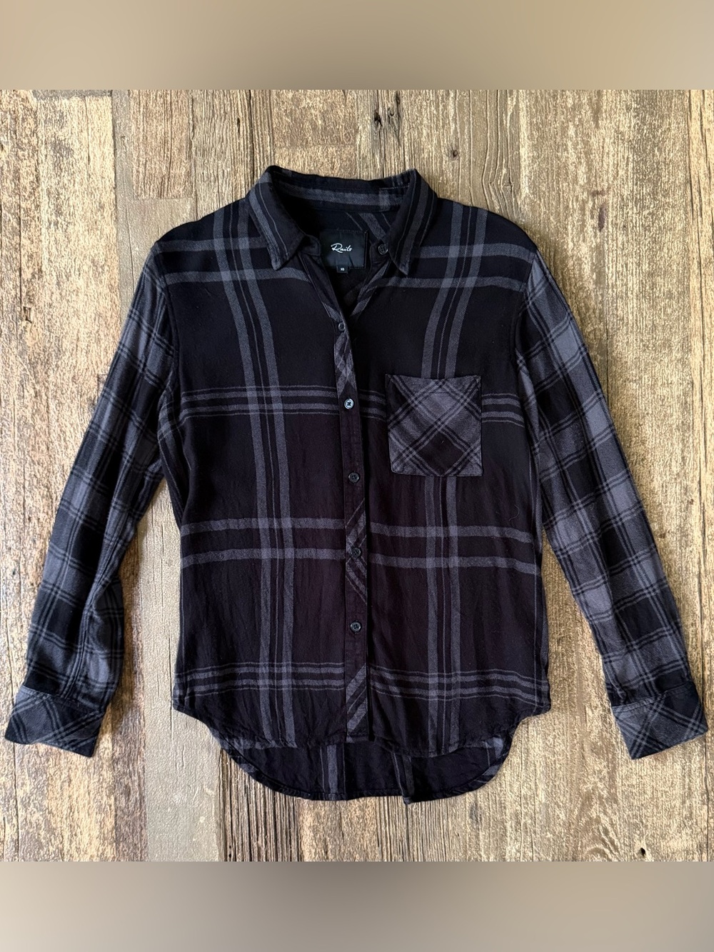 Rails Monroe Plaid Button Down Shirt XS Black Raven Grey 100% Rayon